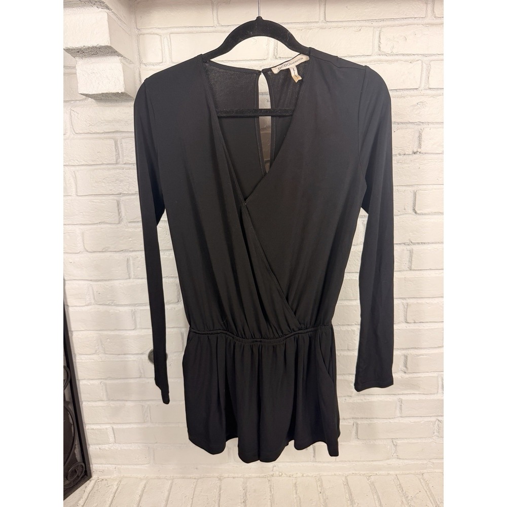 BCBGeneration Black Long Sleeve Surplice Romper Womens Size Medium